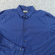 NEW Express Shirt Mens XL 17-17.5 Blue Slim Stretch Performance Button Up Dress
