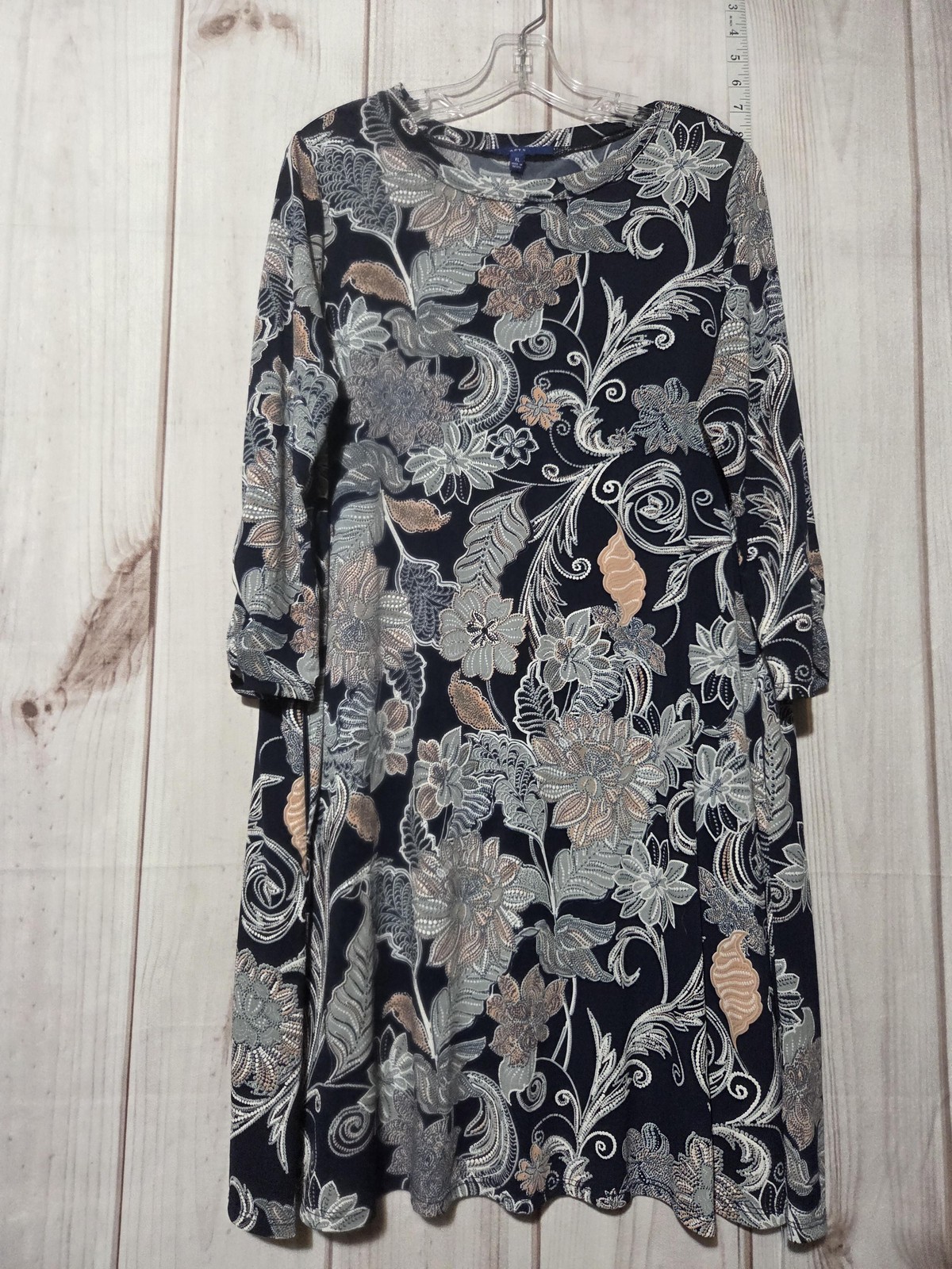 Apt 9 Dress Womens XL Blue Floral Fit & Flare Knee Length 3/4 Sleeve Pockets
