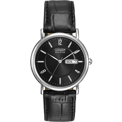 Citizen Eco-Drive schwarzes Lederband schwarzes Zifferblatt Herrenuhr BM8240-03E