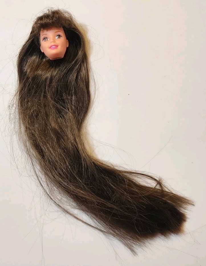 BARBIE HEAD ONLY BROWN HAIR VERY LONG STRAIGHT BANG FOR REPL
