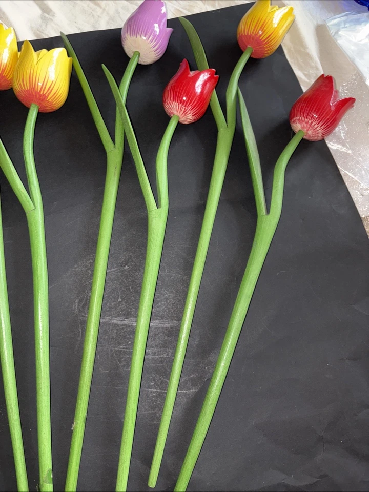 Tulipanes de madera, juego de 8 tulipanes de primavera, 21 pulgadas flor madera hecha a mano Foto 3 de 3