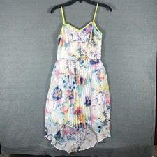 Studio Y Women's S Floral High-Low Sundress Pleated Multi-Color Spaghetti Strap