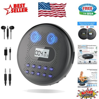 Portable CD Player with Dual Stereo Speakers & Rechargeable Battery - Black