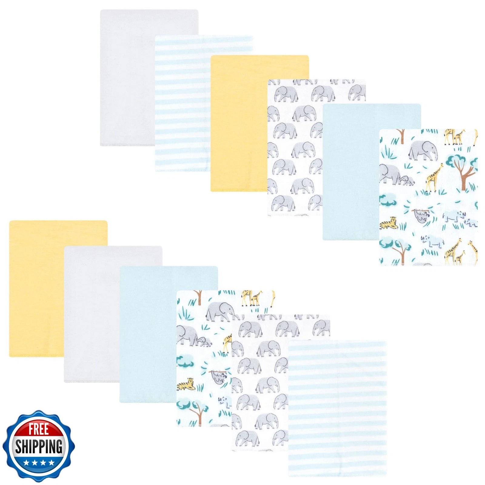 Luvable Friends Hudson Baby Flannel Burp Cloths 12pk, Blue Jungle Safari