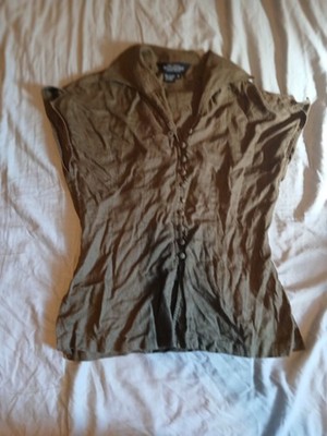 J Peterman 100% linen split cap sleeved button tunic