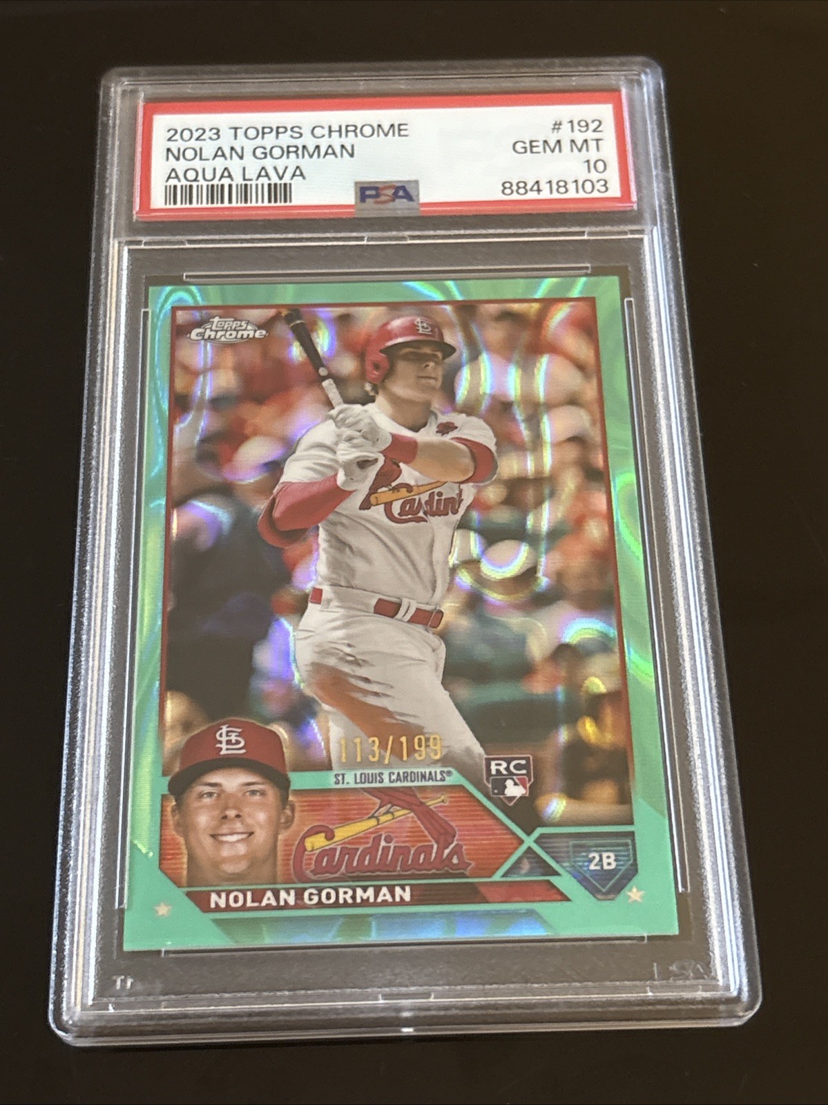 2023 Topps Chrome - Aqua Lava Refractor #192 Nolan Gorman /199 (RC) Cardinals