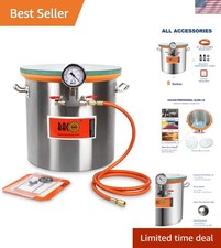 5 Gallon Stainless Steel Vacuum Chamber with Tempered Glass Lid for Wood Stab...