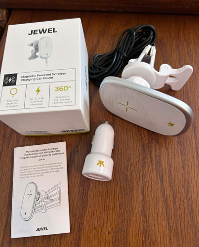 Jewel Magnetic 15W Fast Wireless Charging Car Mount - White - iPhone & Androld