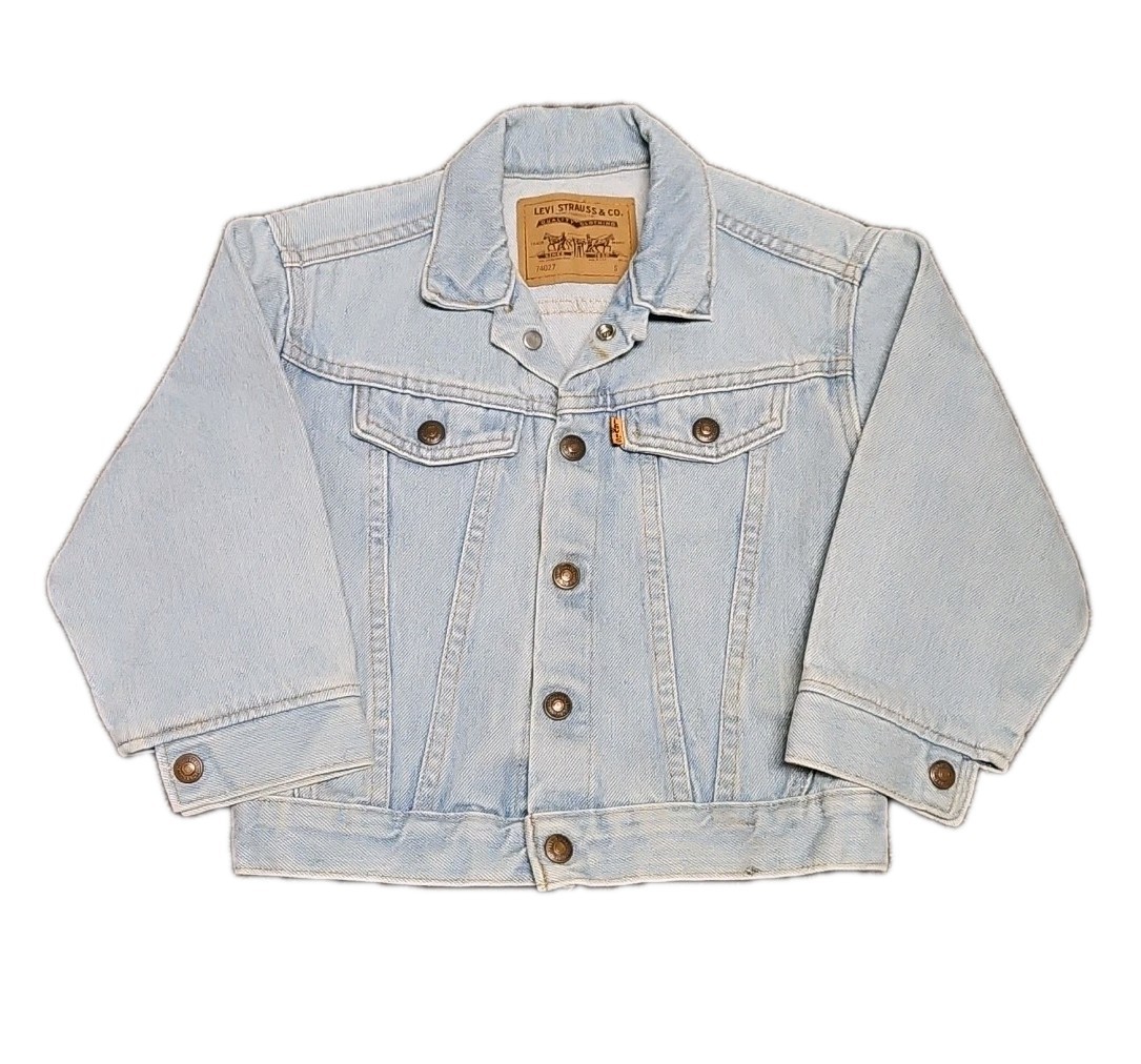 Vtg Levis 74027 Denim Trucker Jean Jacket USA Kids Boys 5T O