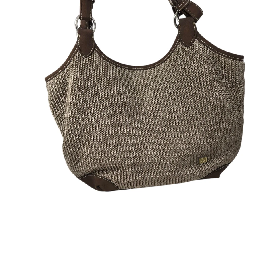 THE SAK Bolso de Hombro Tejido Crochet Marrón Tostado Beige Imitación Doble Asa Foto 2 de 4