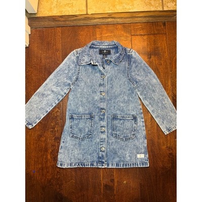 7 For All Mankind Girls Acid Wash Denim Dress Eyelet Collar Blue 3T