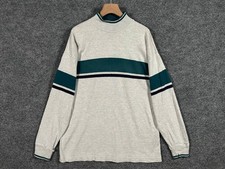 Vintage 90s LL Bean Striped Mock Neck Rugby Shirt Men's M Green Gray USA Made