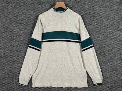 Vintage 90s LL Bean Striped Mock Neck Rugby Shirt Men's M Green Gray USA Made
