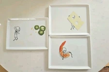 CB2 Oliver Appetizer Lot 3 Plates Cheese, Shrimp, Jalapeno 6.5"