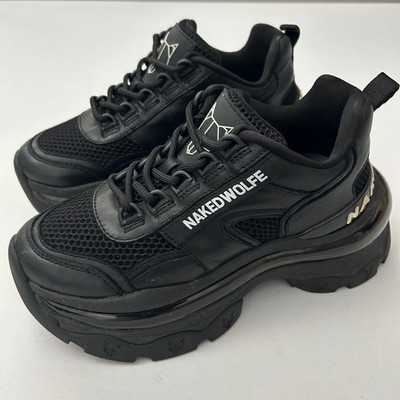 Naked Wolfe Fierce Sneakers Womens 6 Black Leather Mesh Chunky