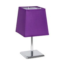 LT2062-PRP Mini Chrome Squared Empire Fabric Shade Table Lamp, Purple