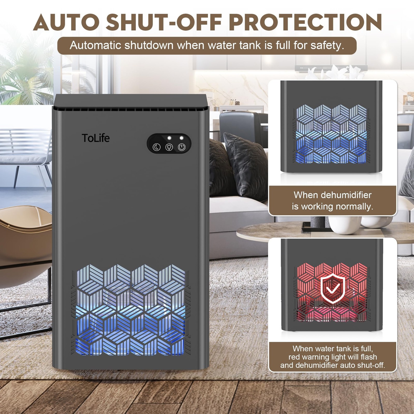 ToLife Dehumidifier for Home 95 OZ Water Tank, 1000 sq.ft Dehumidifiers for B...