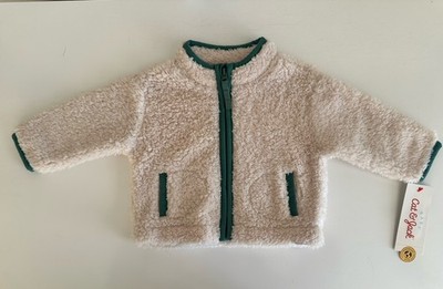 Cat & Jack Baby Sherpa Fleece Zip Jacket Coat 0-3M Beige Green Unisex NWT