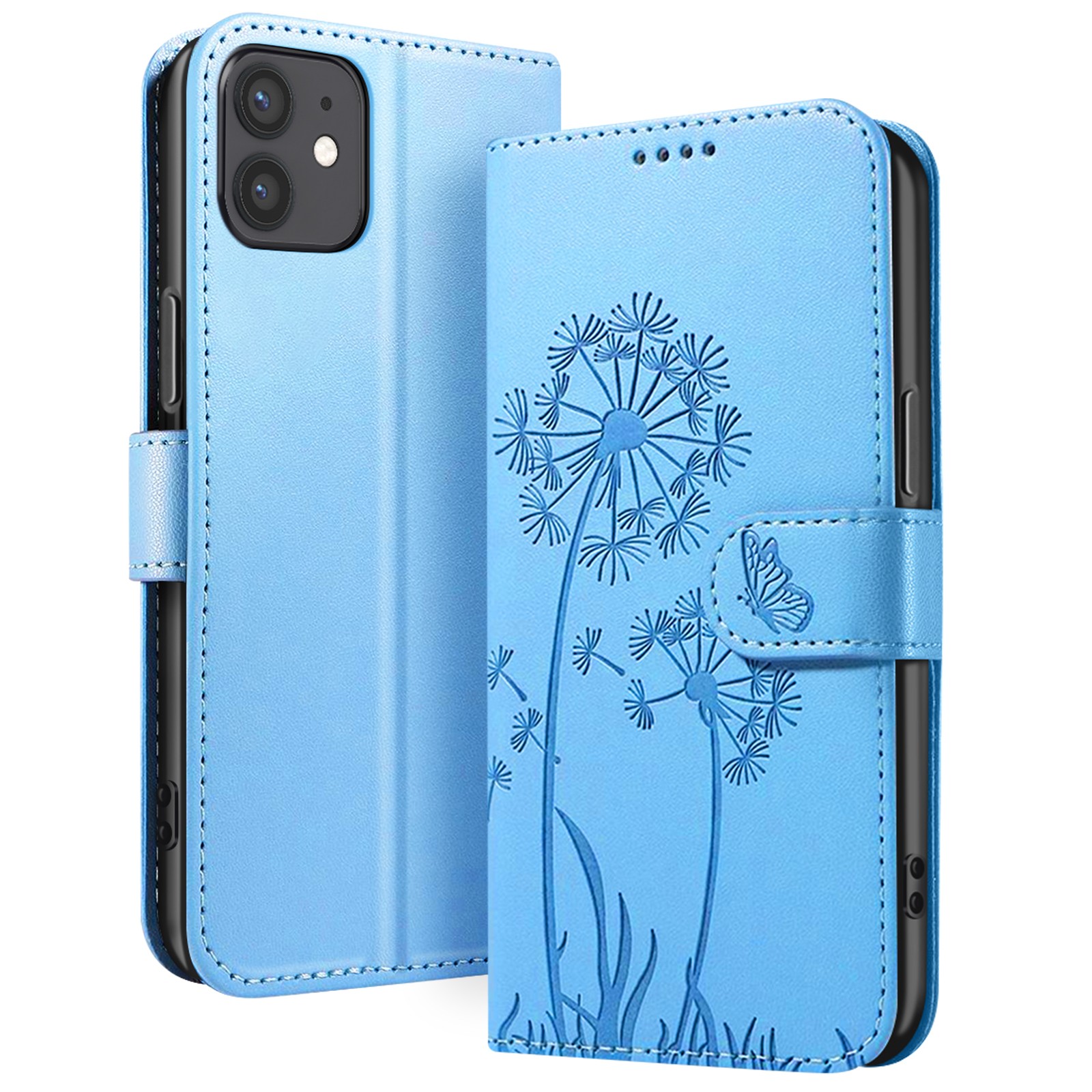 Étui portefeuille iPhone 12 et 12 Pro Zanaé en cuir rose à motif fleurs