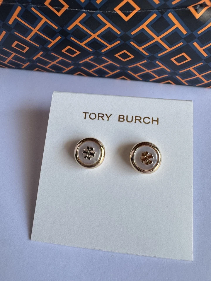 Tory Burch 18K Gold Plated Mother of Pear Stud Earrings 164666 MUST SEE - Image 4 of 4
