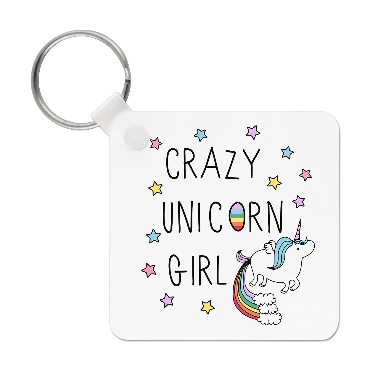 Crazy Unicorn Girl Keyring Key Chain - Funny Rainbows