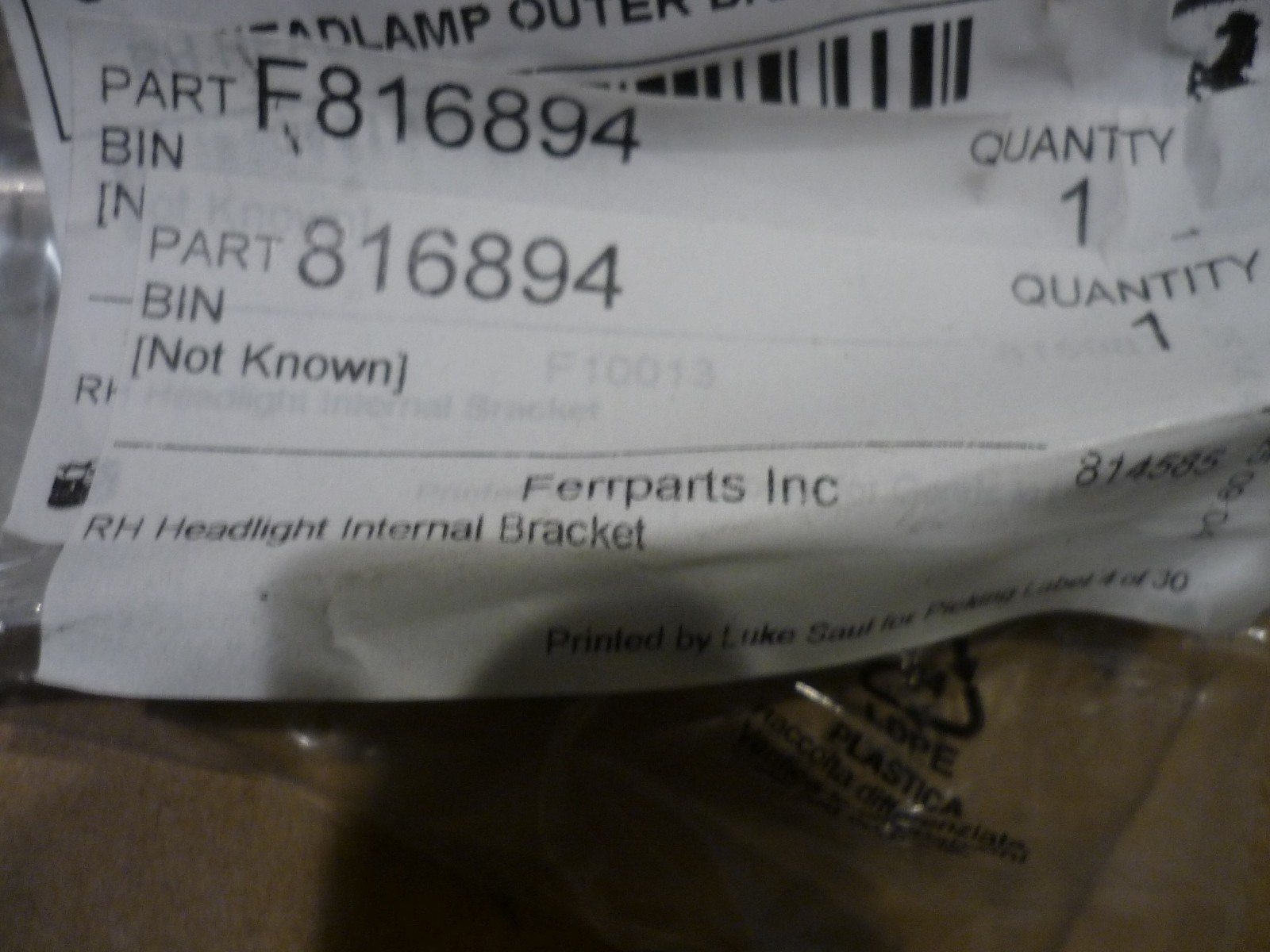 Ferrari 812 Superfast - RH Headlight Internal Bracket (NEW) - P/N 816894