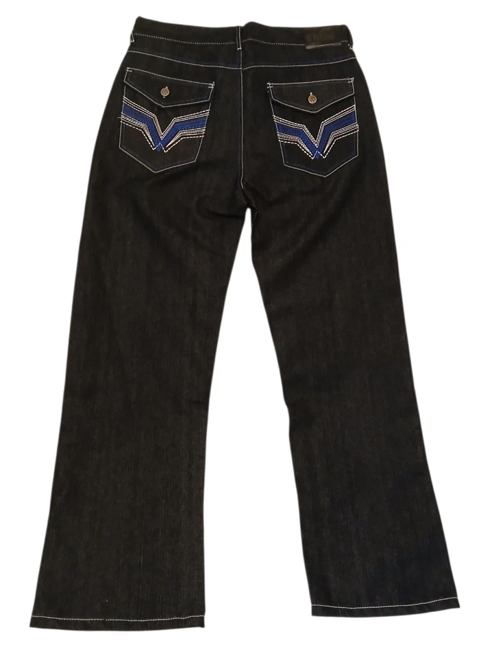 Y2K Chams Jeans Men 36 Dark Blue Wash Bootcut Denim Contrast Stitching/Pockets - Image 2 of 4