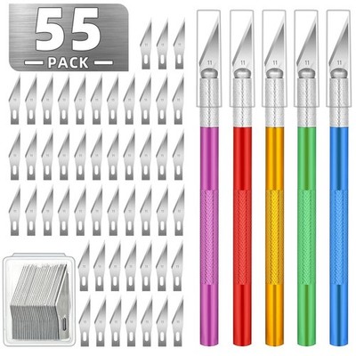 55 Pack Exacto Knife, Hobby Knife Set with 5 Craft Knives and 50 Precision Kn...