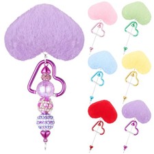 6 Pcs Beadable Keychain Bars Heart Pom Pom Key Chains Blank Beaded Keychain M...