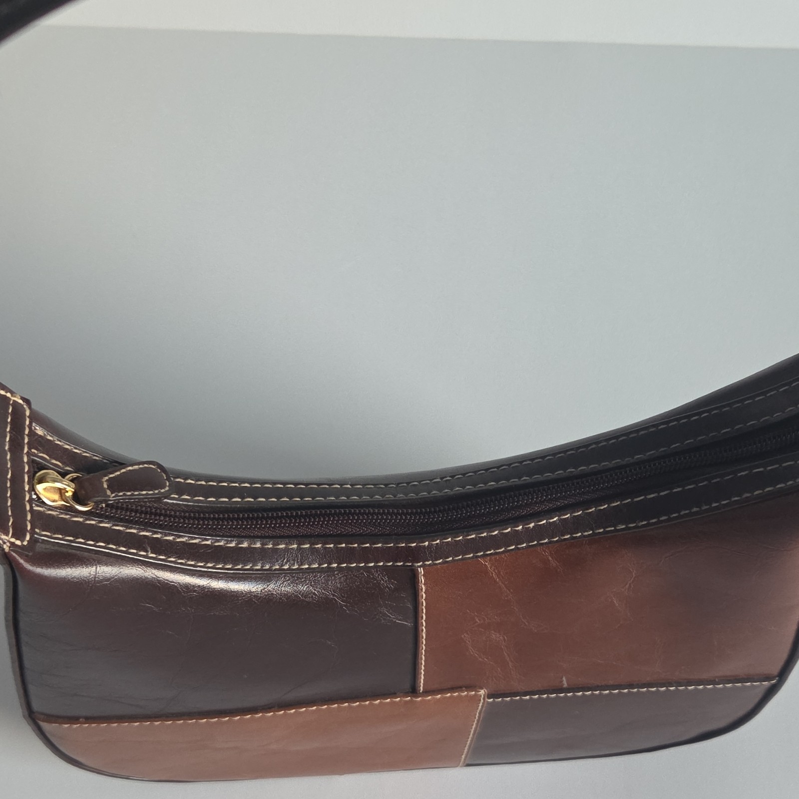 Brown Patchwork Shoulder Bag with Gold Hardware &… - image 6