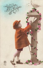CP BONNE ANNEE PETITE FILLE CASQUETTE BOITE A LETTRES COLOMBE - 49643