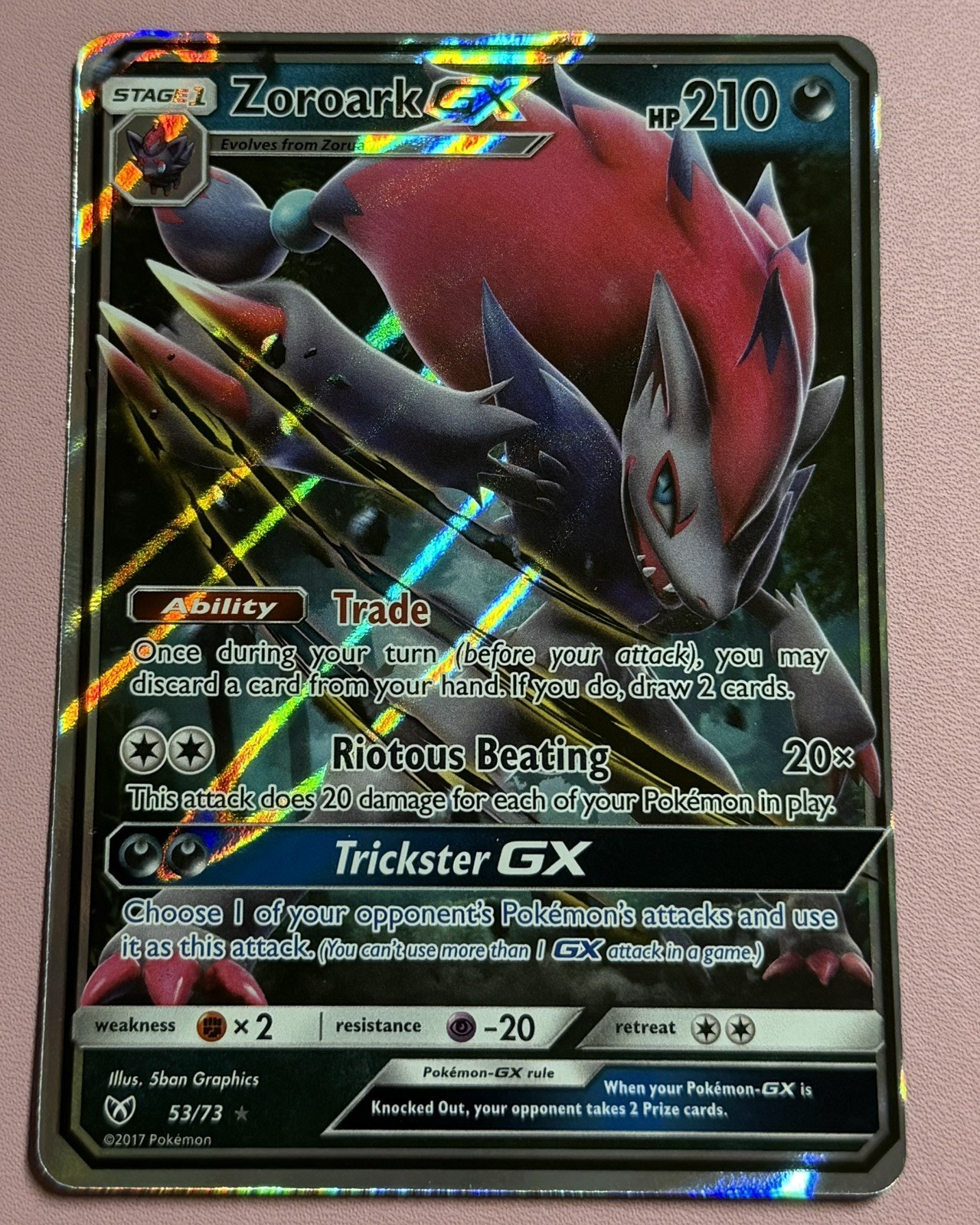 Zoroark GX Ultra Rare Holofoil Shining Legends 53/73 NM Pokémon TCG