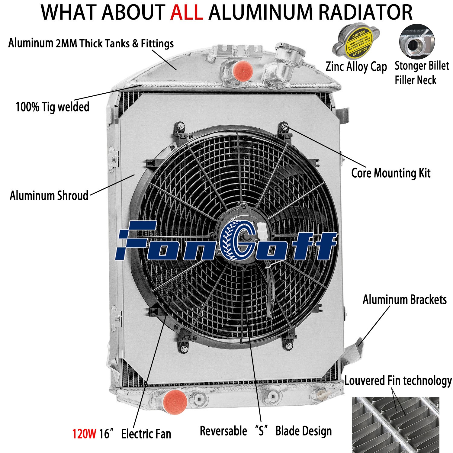 3-Rows Radiator+Shroud+Fan Fits 1930-1931 Ford Model Ford V8 Conversion AT 3.3L