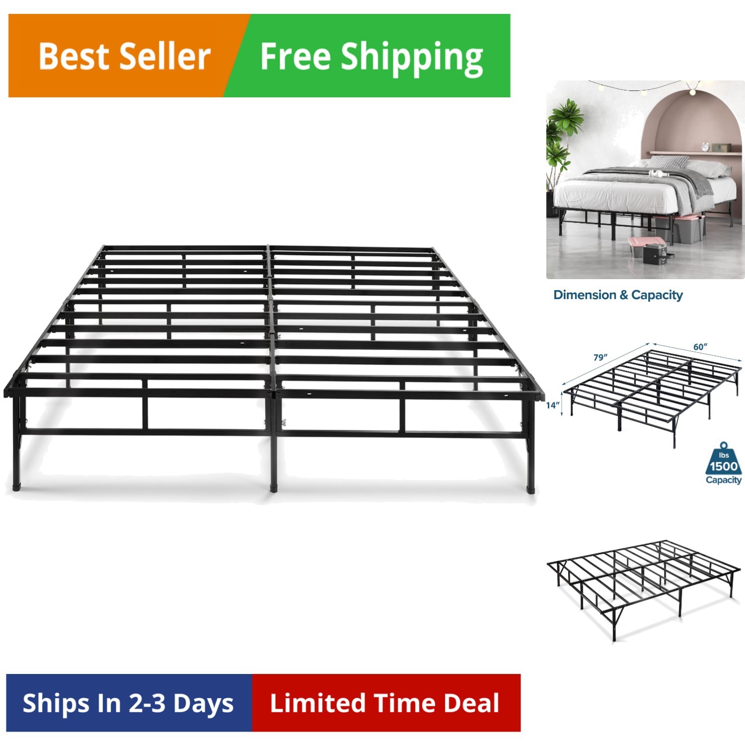 ZINUS SmartBase Compack Mattress Foundation, 14 Inch Metal Bed Frame, No Box ...