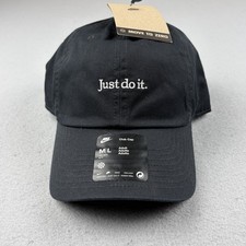 Nike Club Cap Just Do It Black White Embroidered Adjustable Hat M/L NWT