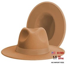 Wide Brim Fedora Hats for Women  Men Classic Dress Panama Hat Large All Camel