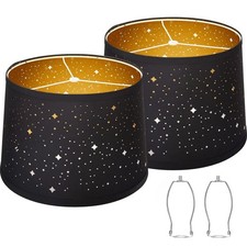 Black Lampshades Set of 2, Drum Lampshades with Sky Stars Design, 11.6" x 12....
