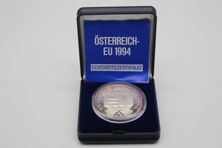 PRAGER: Österreich Medaille 1994 Europäische Union Silber [G47]#k