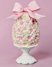 DECEMBER DIAMONDS Easter 8" Pink Flower Egg On Stand W Glitter  Bow NIB