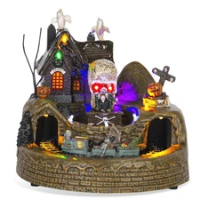 Animated Halloween Train Village Set with Ghosts, Skeletons, Spooky House, LE...