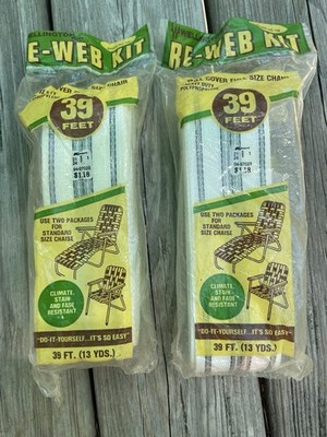 2 Vintage Wellington RE-WEB KIT Lawn Chair Webbing 39 Feet White w/ Gray Stripes