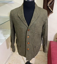 Vintage pure wool soft tweed herringbone green hunting jacket blazer 44R 44L