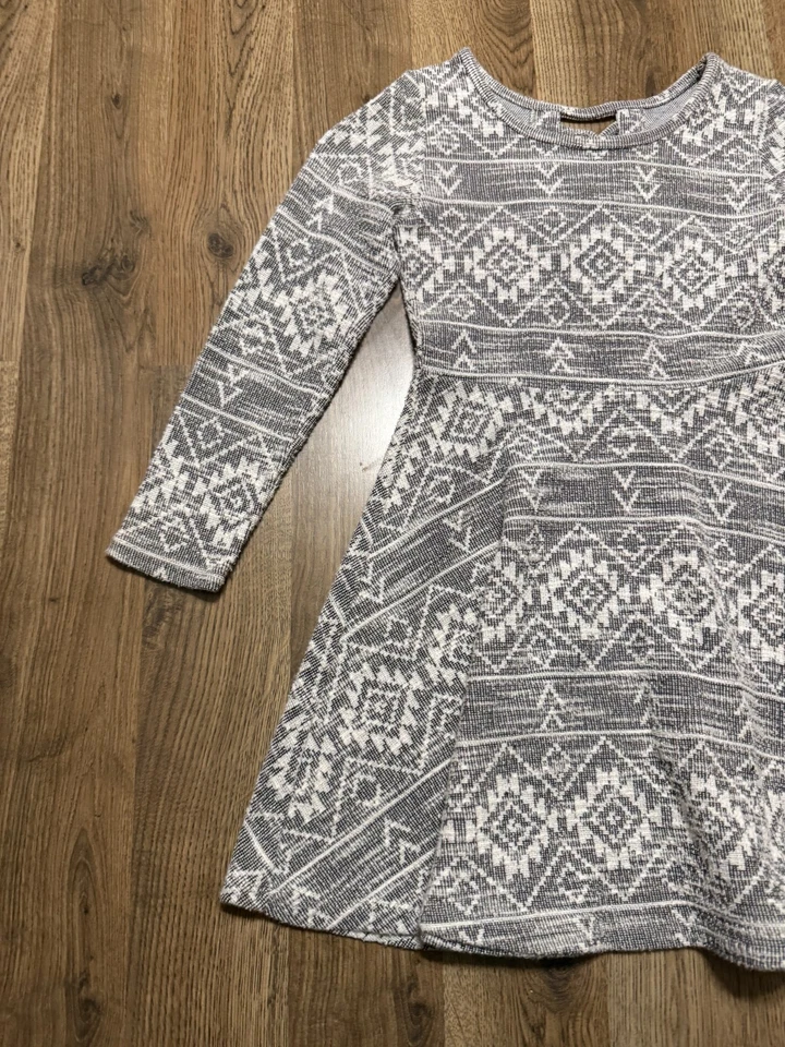 Place Dress Youth Girls Size Medium 7/8 Grey White Fair Isle Long Sleeve Dress - Image 3 of 4