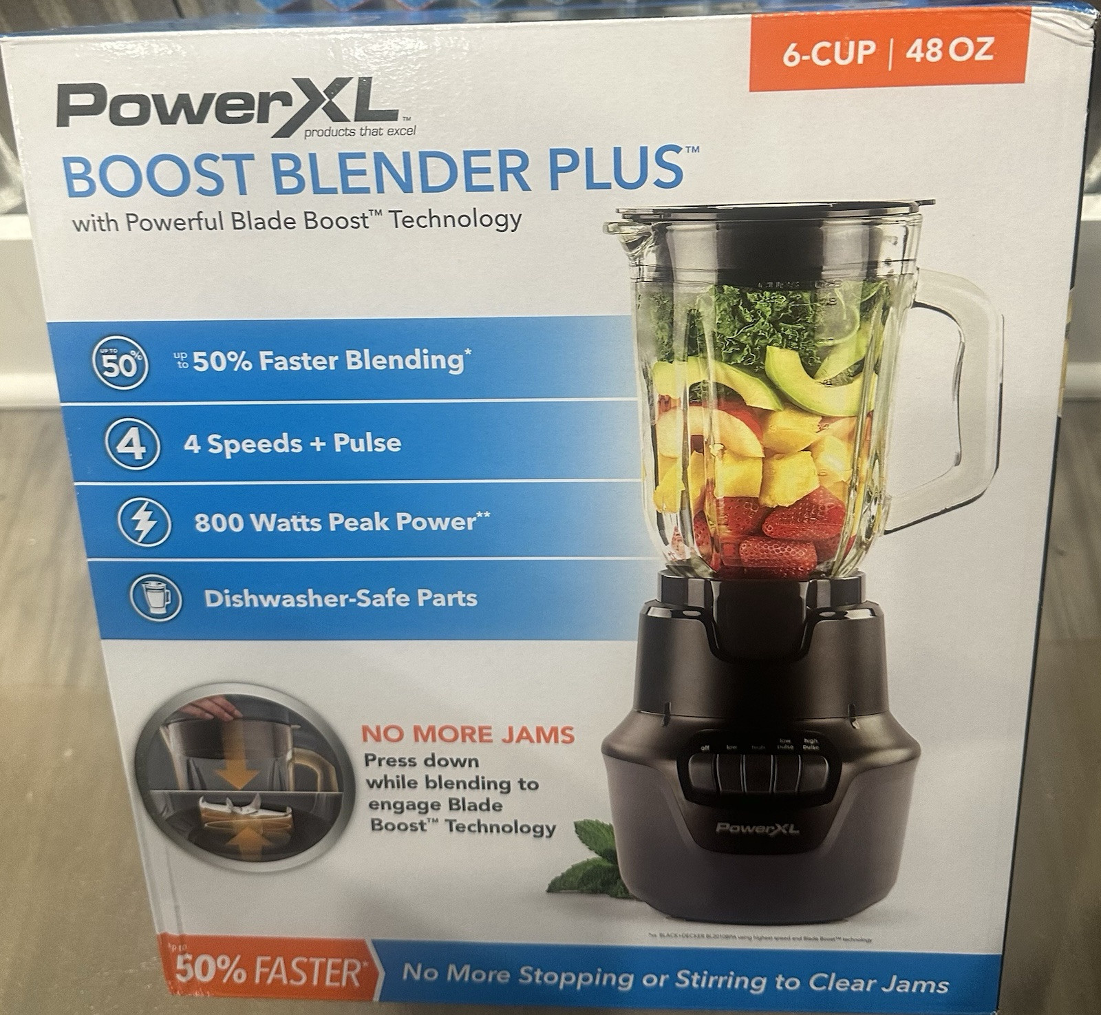 NEW-PowerXL Boost Blender Plus 4 Speed 800 Watts 48-oz Glass