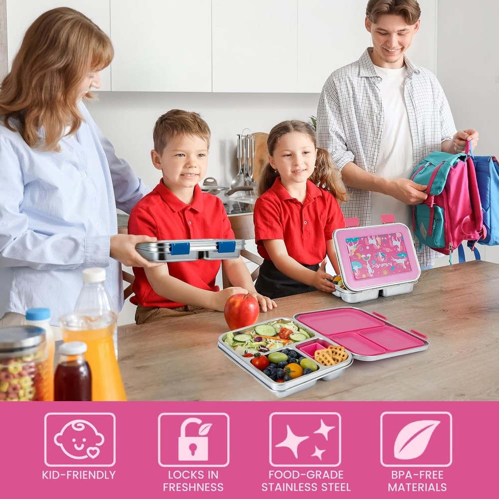 MaMix Bento Lunch Box Stainless Steel,3 Compartments Leak-Proof Bento Box for