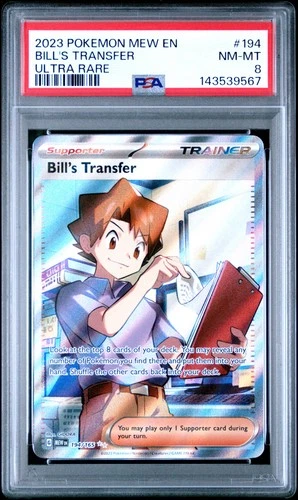 2023 POKEMON MEW EN-151 ULTRA RARE #194 BILL'S TRANSFER PSA 8