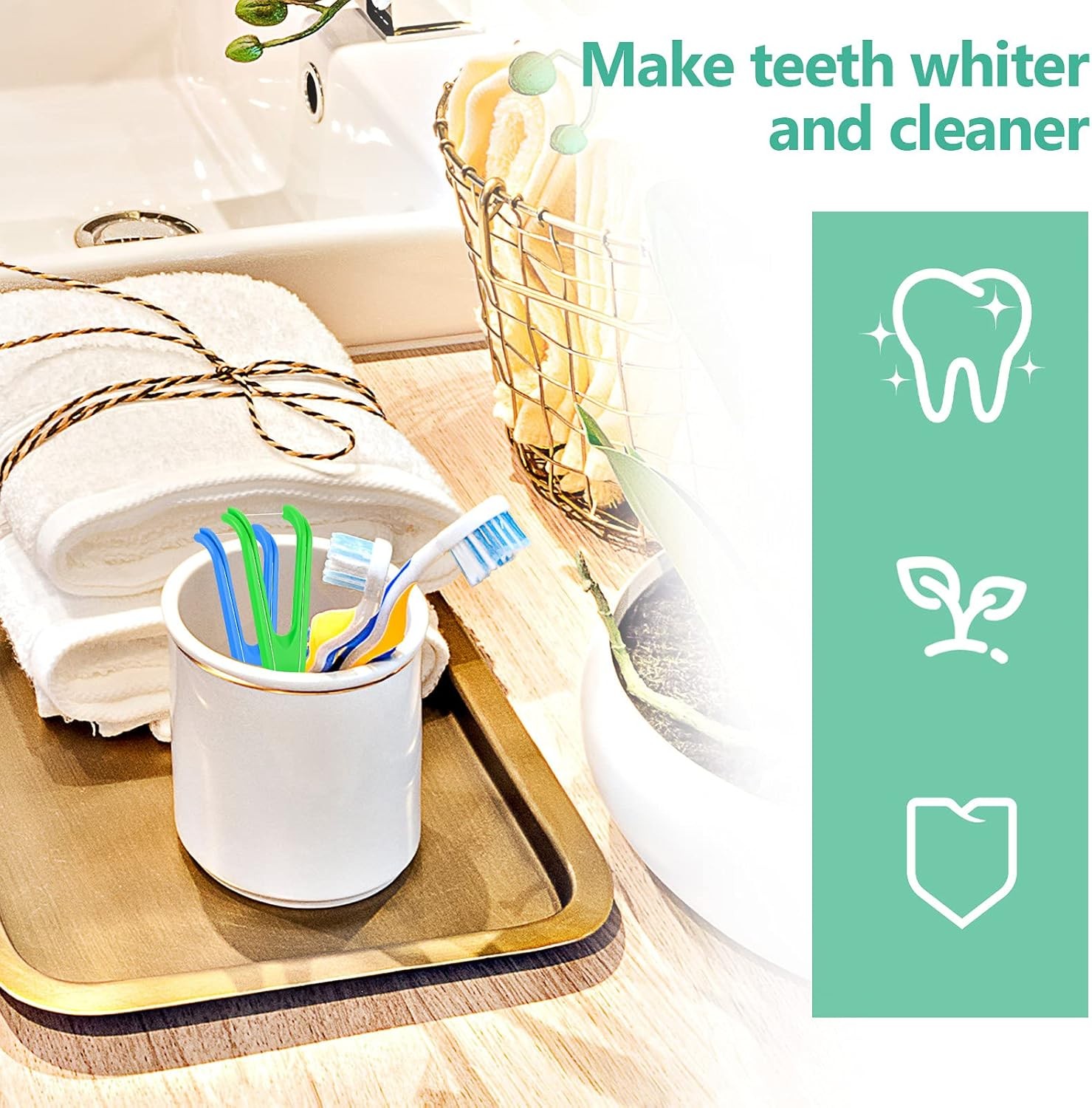 Chengu 10 Pieces Dental Floss Holder Reusable Flosser Blue, Green 