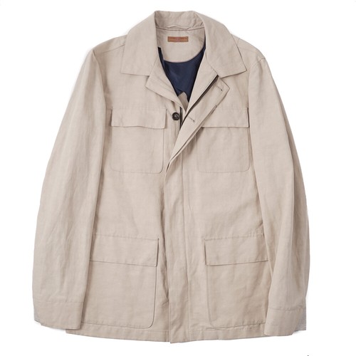 NWT $1795 LUCIANO BARBERA Tan Cotton and Linen Field Jacket M (Eu 50)