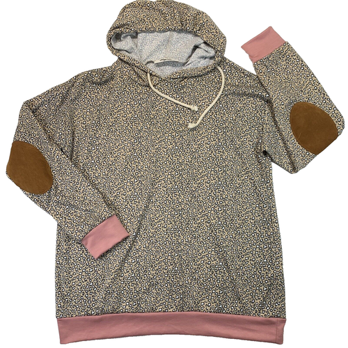 Haptics Hoodie Medium beige schwarz weiß Animalprint Rosenborte Kordelzug neu ohne Etikett