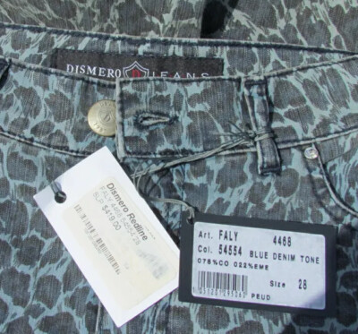 NEW 28 DISMERO capri pants ITALY $419 blue denim leopard animal print cat sexy